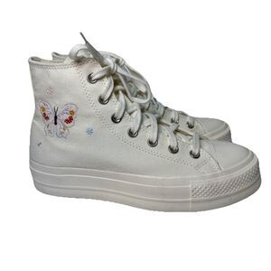 Converse Chuck Taylor All Star High Top White Butterfly Embroidered Sneaker Sz 8